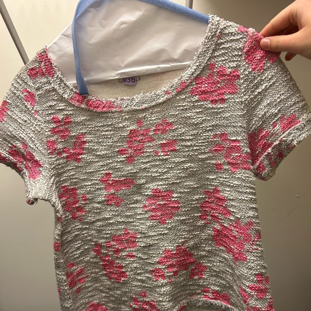 Anthropologie grey and pink flower shirt.